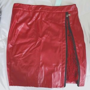 Red faux leather skirt
